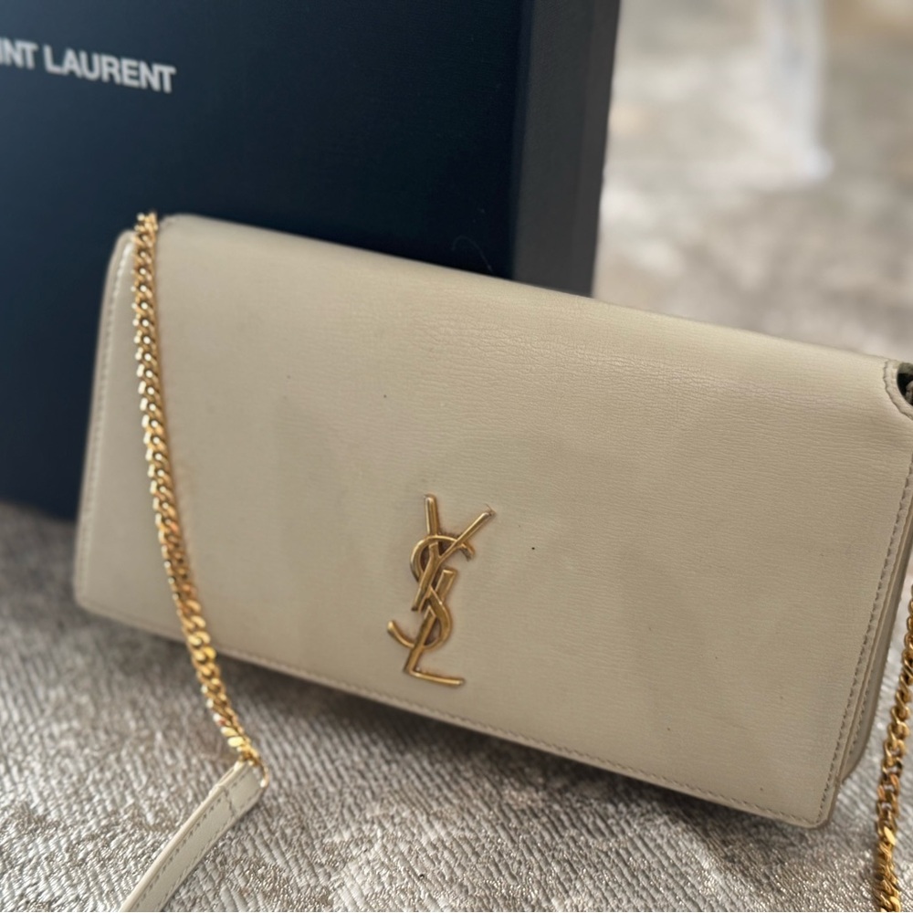 Saint Laurent Cream Clutch with Gold Chain